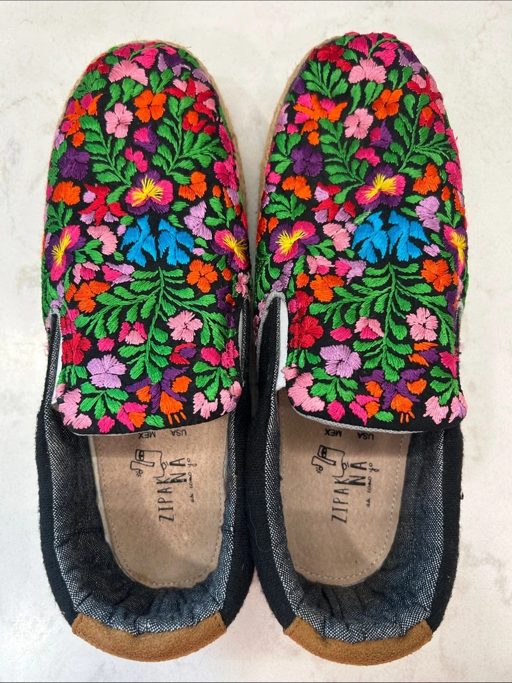 Zipak-Na San Antonino Multicolor Floral Embroidery Sneakers Espadrille Size 9